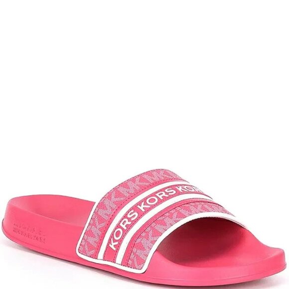 Michael Kors Gilmore Slides Rubin Red Pink MK Logo Women's Size 9 New In Box - Picture 1 of 6